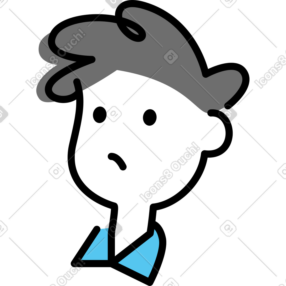 Confused man head illustration in Mochi style download in PNG, SVG