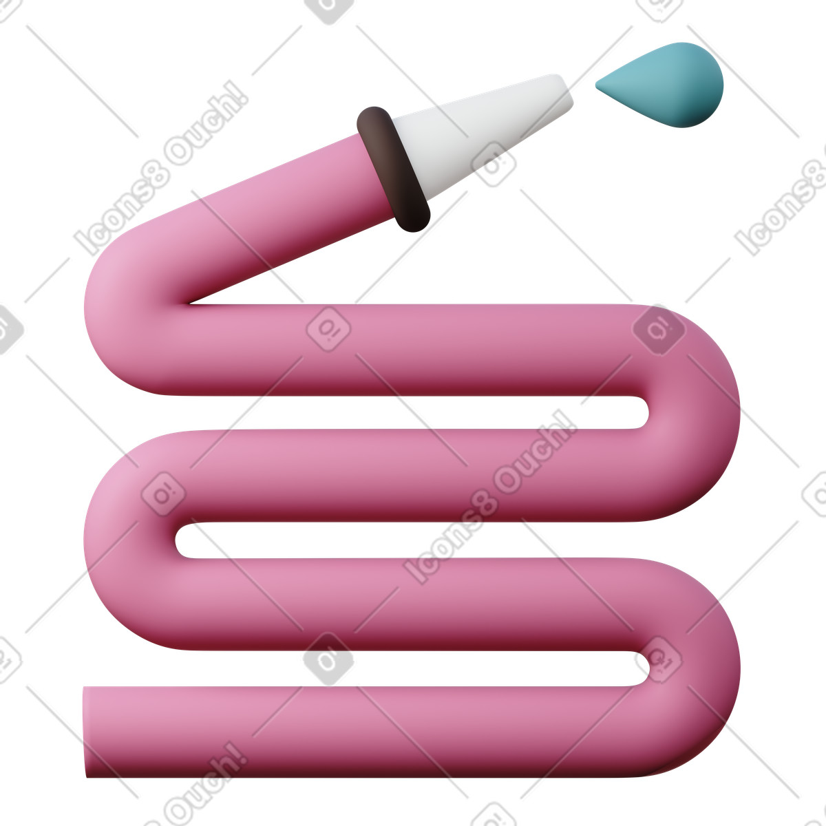 Pink folded hose with water drop illustration in 3D Sugary style download in PNG, SVG