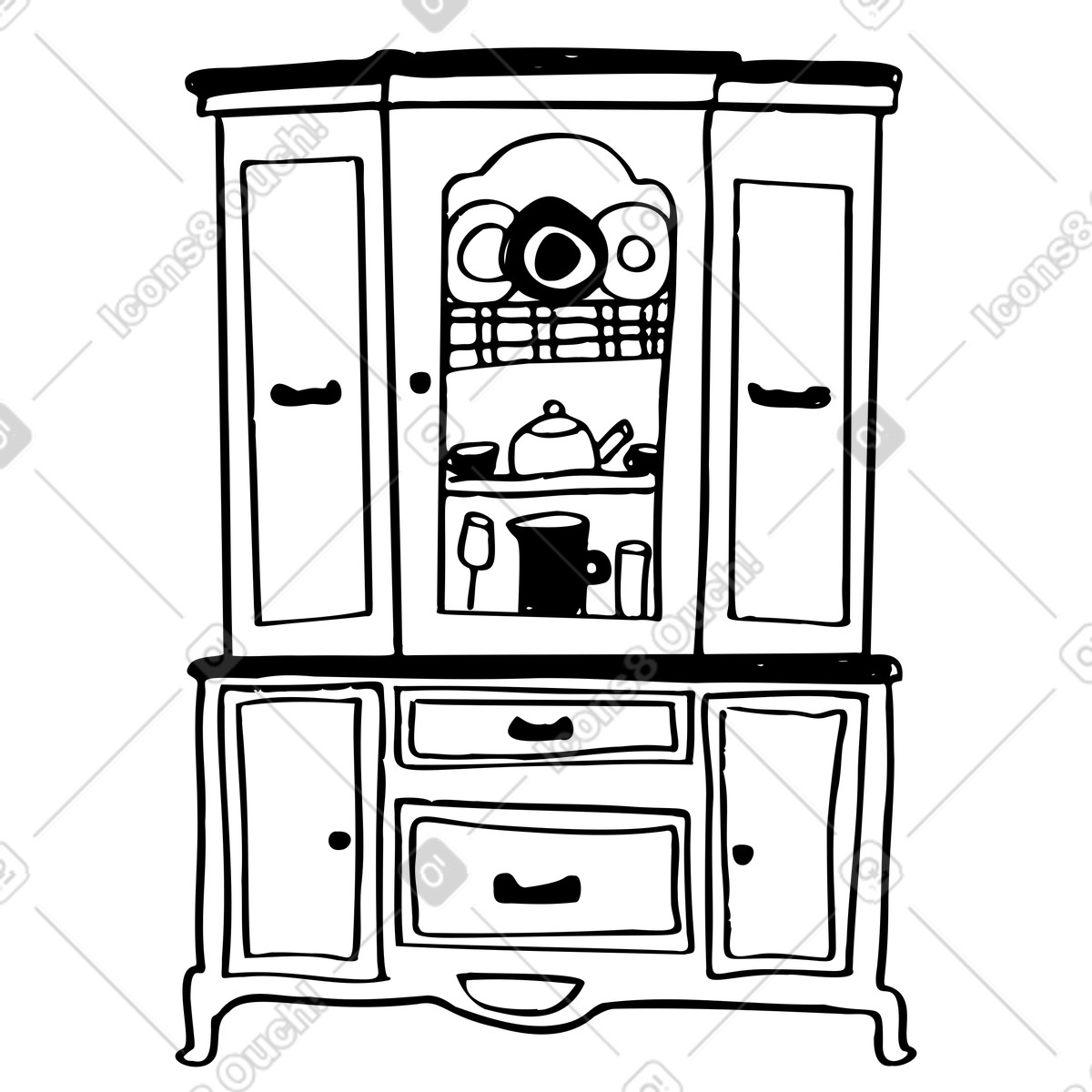 Dish cabinet with multiple compartments illustration in Marks style download in PNG, SVG