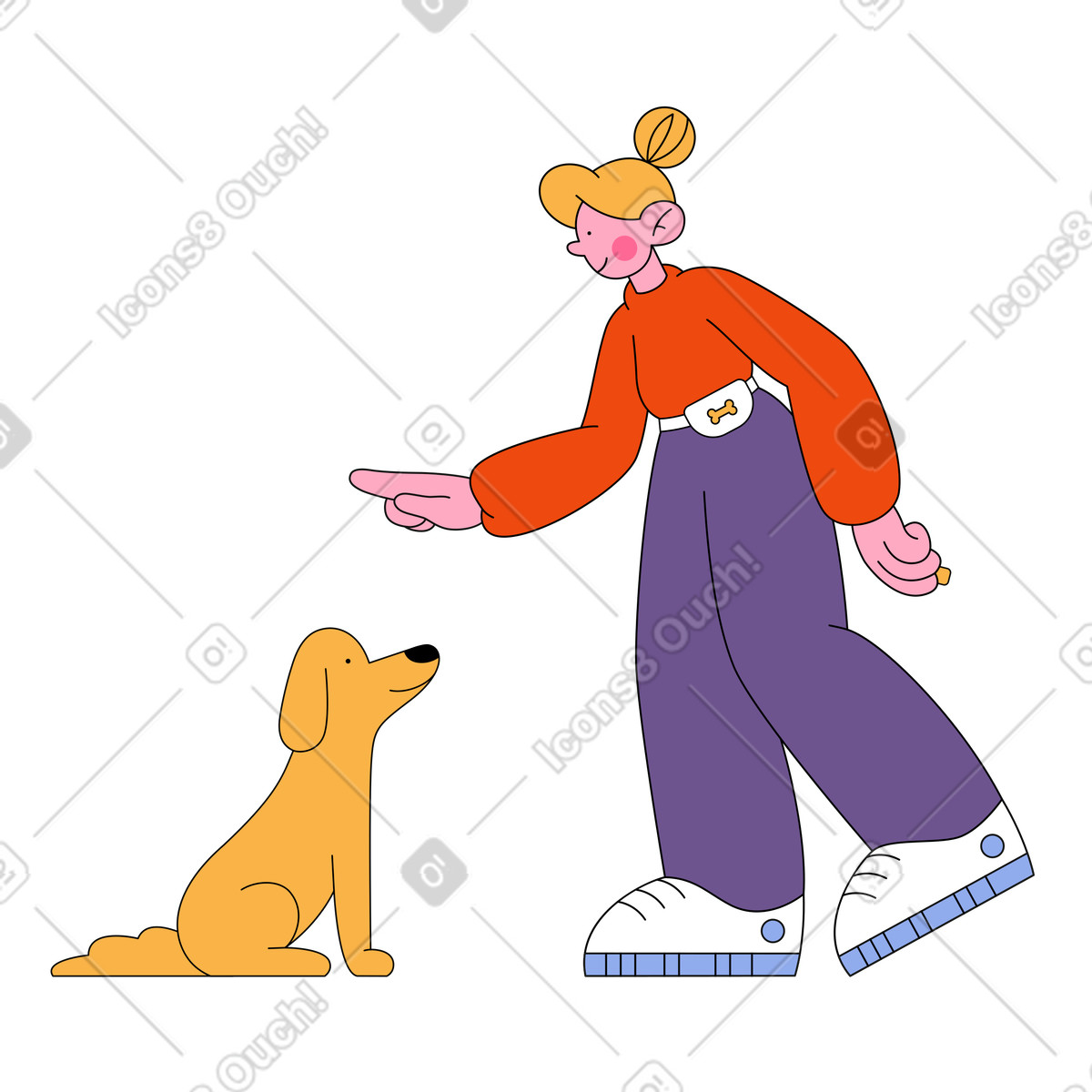 La ragazza addestra un cane illustrazione in stile Bloom scarica in PNG, SVG