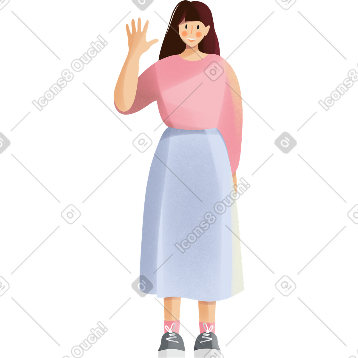 Illustration Young woman waving dans le style Shine à télécharger aux formats PNG, SVG