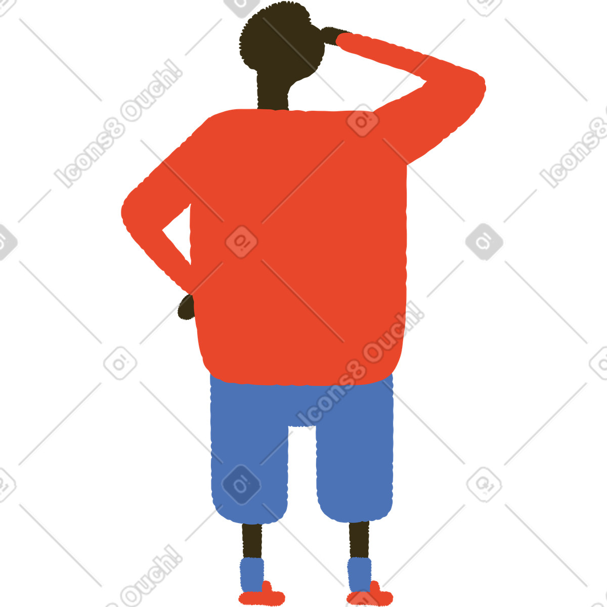 下载 Bermuda 风格的 Man with black skin stands his back and looks up 插画，支持 PNG、SVG 格式