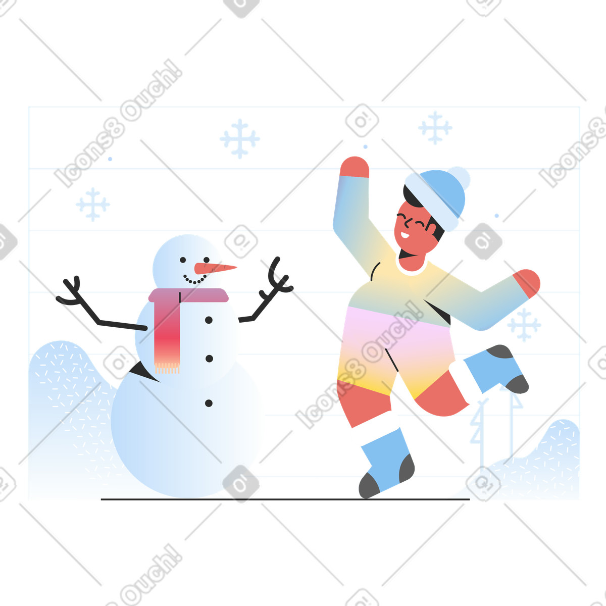 Marginalia スタイルの Playing in snow のイラストをPNG、SVG形式でダウンロード