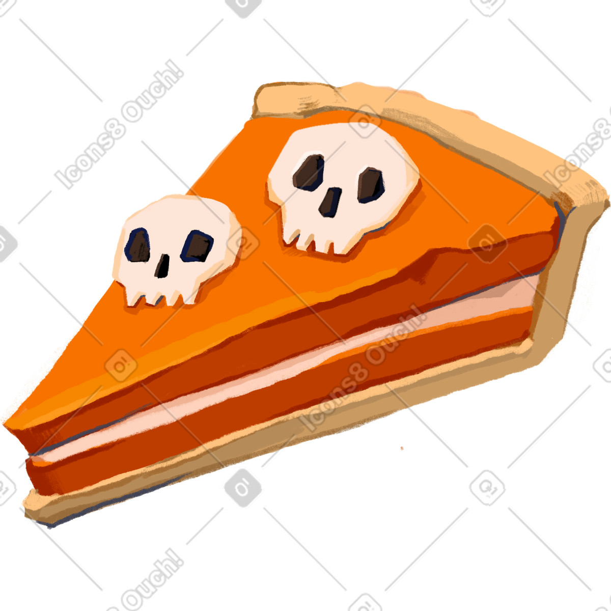 Illustration Tarte à la citrouille d'halloween avec des crânes dans le style Experimental télécharger aux formats PNG, SVG