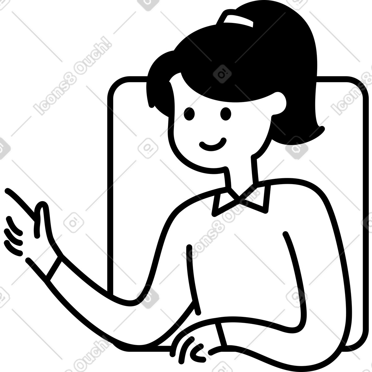 Woman pointing hand gesture with smile and simple line style-Illustration im Notion Art-Stil als Download in PNG, SVG