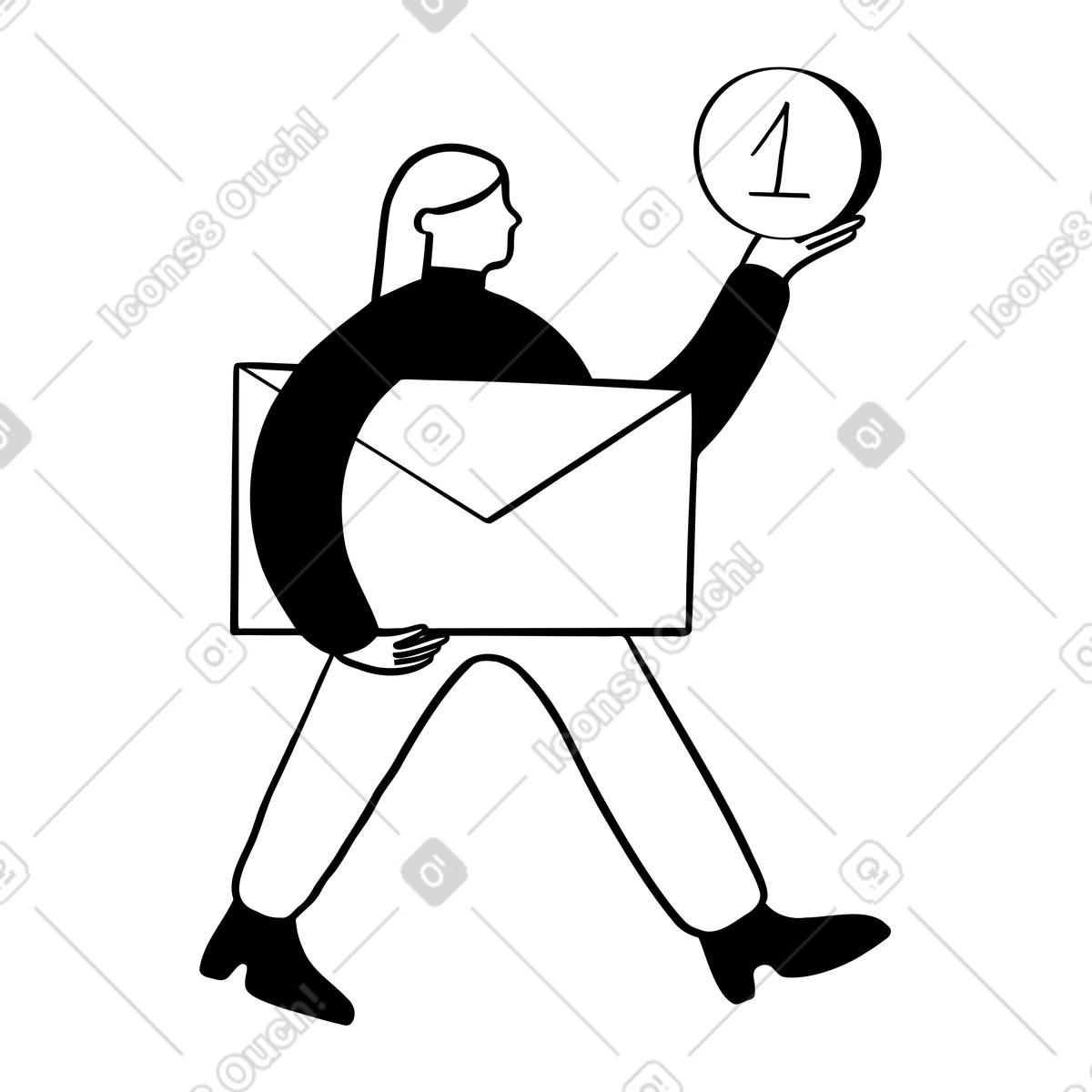 Illustration Femme portant un message entrant dans le style Journal à télécharger aux formats PNG, SVG