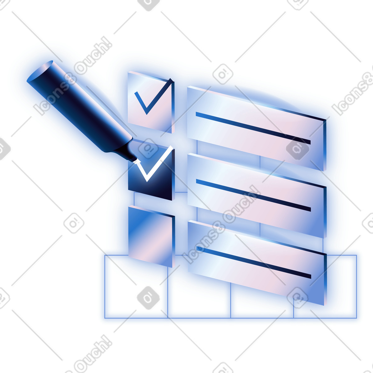 Illustration Progress tracking, Task management, Glowing checkbox list with marker dans le style Dimension à télécharger aux formats PNG, SVG