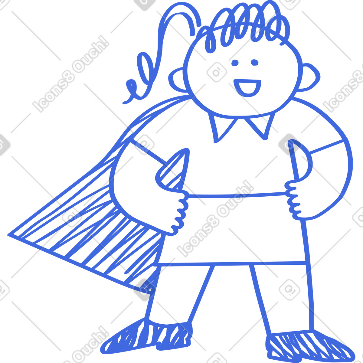 Ilustração de Superhero kid with cape standing confidently hands on hips em no estilo Ballpoint Pen para baixar em PNG, SVG