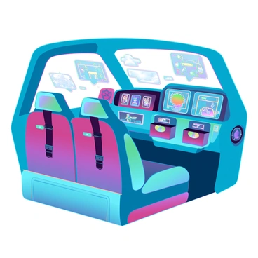 A car interior featuring child-friendly seats in vibrant colors. The seats are cushioned and designed with cartoon characters and playful patterns. The dashboard is equipped with high-tech, interactive screens displaying animated features suitable for children. Various storage compartments are designed with fun shapes and bright colors. Soft, ambient lighting enhances the cheerful atmosphere inside the car, while safety features like seatbelt harnesses are clearly visible, ensuring a secure yet playful environment for young passengers.