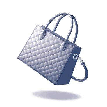 A monochrome drawing of a Chanel bag suspended in mid-air. The bag features the signature quilted design and a prominent chain strap, elegantly draped. A focused spotlight illuminates the bag, creating a stark contrast against a plain background. The surrounding area remains simple and uncluttered, emphasizing the bag's iconic silhouette.