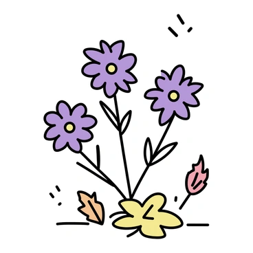 A landscape scene showing aster flowers blooming amidst fallen autumn leaves