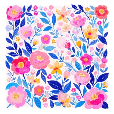 A detailed design features intricate floral patterns that include various types of flowers such as roses, lilies, and daisies, all interwoven with graceful vines and leaves. Among the floral arrangements, feminine symbols like the Venus sign are subtly incorporated, blending seamlessly with the blooms. The overall composition showcases a harmonious balance between the floral elements and the symbols, creating an elegant and visually rich pattern. The colors of the flowers range from soft pastels to vibrant hues, enhancing the complexity of the design.