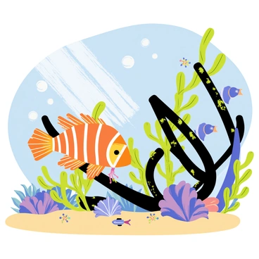 A lionfish with vibrant orange and white stripes gracefully swims around the twisted metal and wooden beams of an old shipwreck. The ship's remains are covered in green and purple corals, and small schools of fish dart in and out of the crevices. Sunlight filters through the water, casting shimmering patterns on the sandy seabed. Bubbles rise from the lionfish as it curiously inspects the barnacle-encrusted remnants of the vessel.