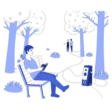 A patient using a portable ECMO device while enjoying a scenic park