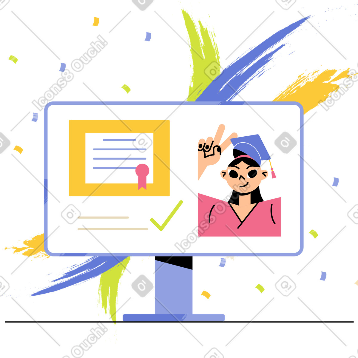 Student in mortarboard at online graduation ceremony illustration bachelor's degree clipart graphics