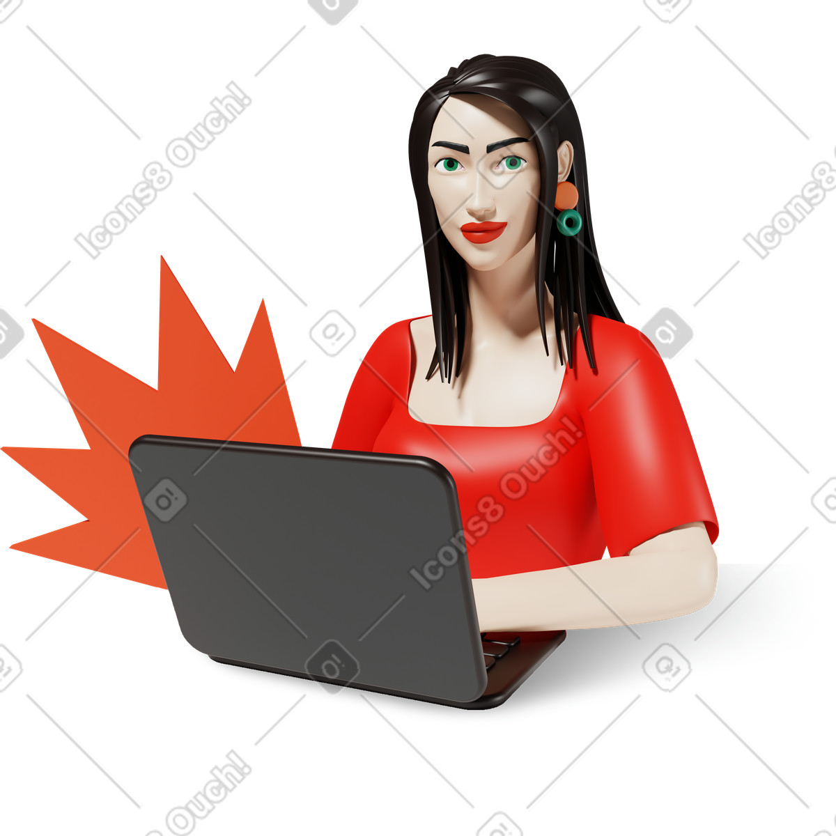 Donna con il computer portatile illustrazione in stile 3D Plastic people scarica in PNG, SVG