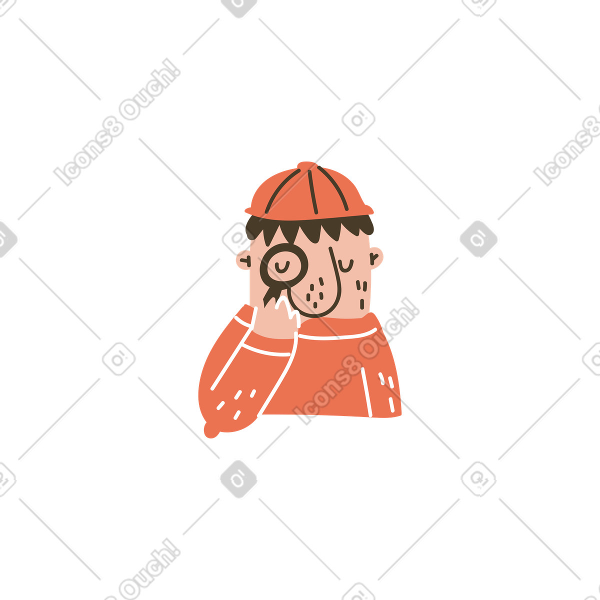 Man searching through magnifying glass. illustration in Karlsson style download in PNG, SVG