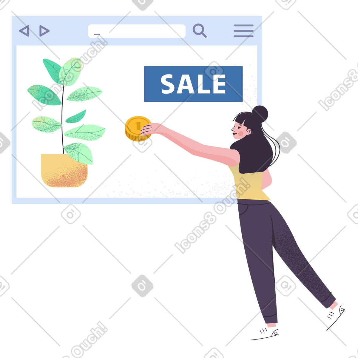 Illustration User selecting a product in web browser, Online shopping or E-commerce dans le style Pale à télécharger aux formats PNG, SVG