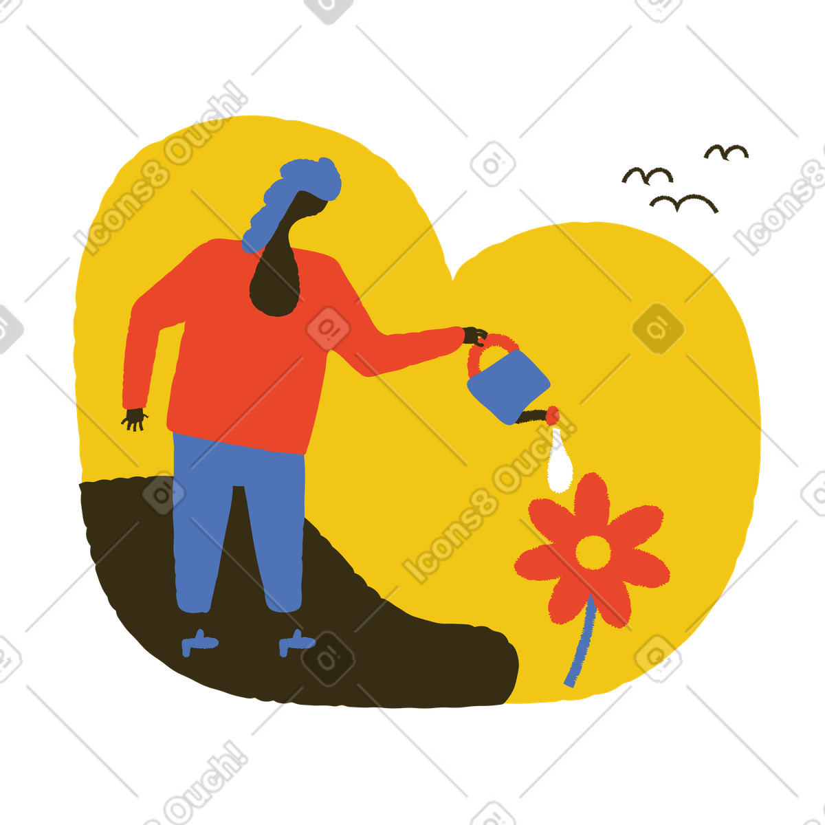 Ilustração de Regando a flor em no estilo Bermuda para baixar em PNG, SVG