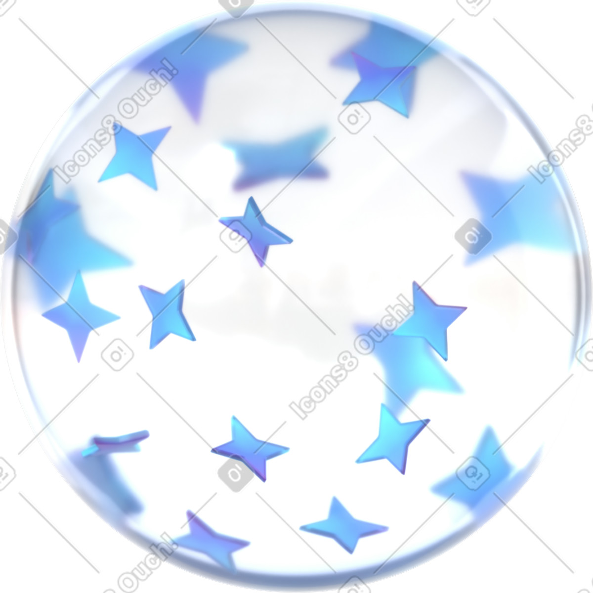 Ilustración Esfera de cristal con estrellas azules en estilo 3D Glassy a descargar en PNG y SVG