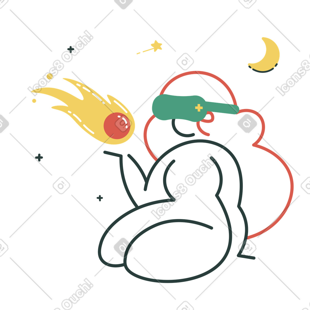 Ilustração de Mulher com fone ouvido vr estudando um asteroide em no estilo Macaroni para baixar em PNG, SVG