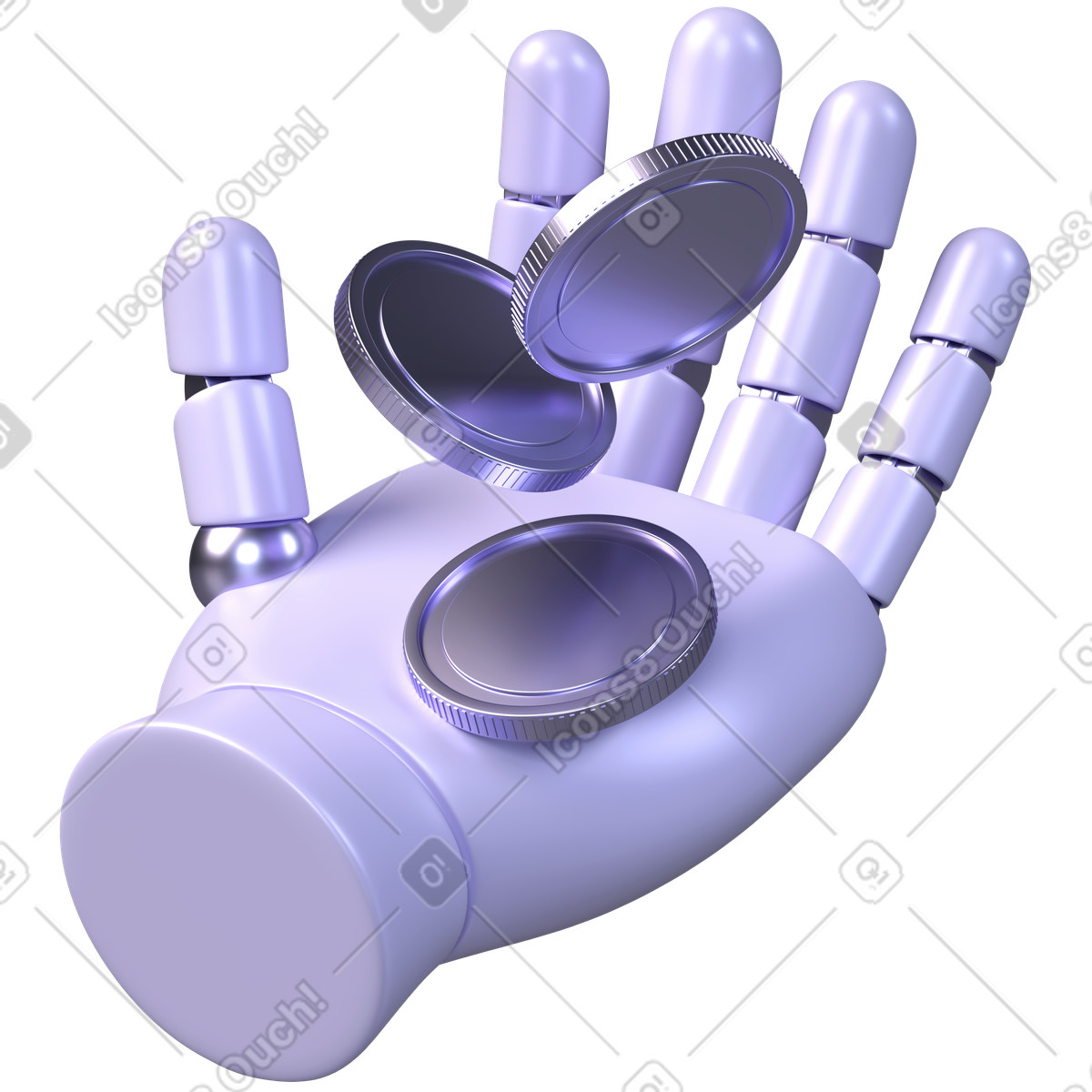 Robotic hand with coins, fintech innovation, digital payment illustration illustration in PNG, SVG