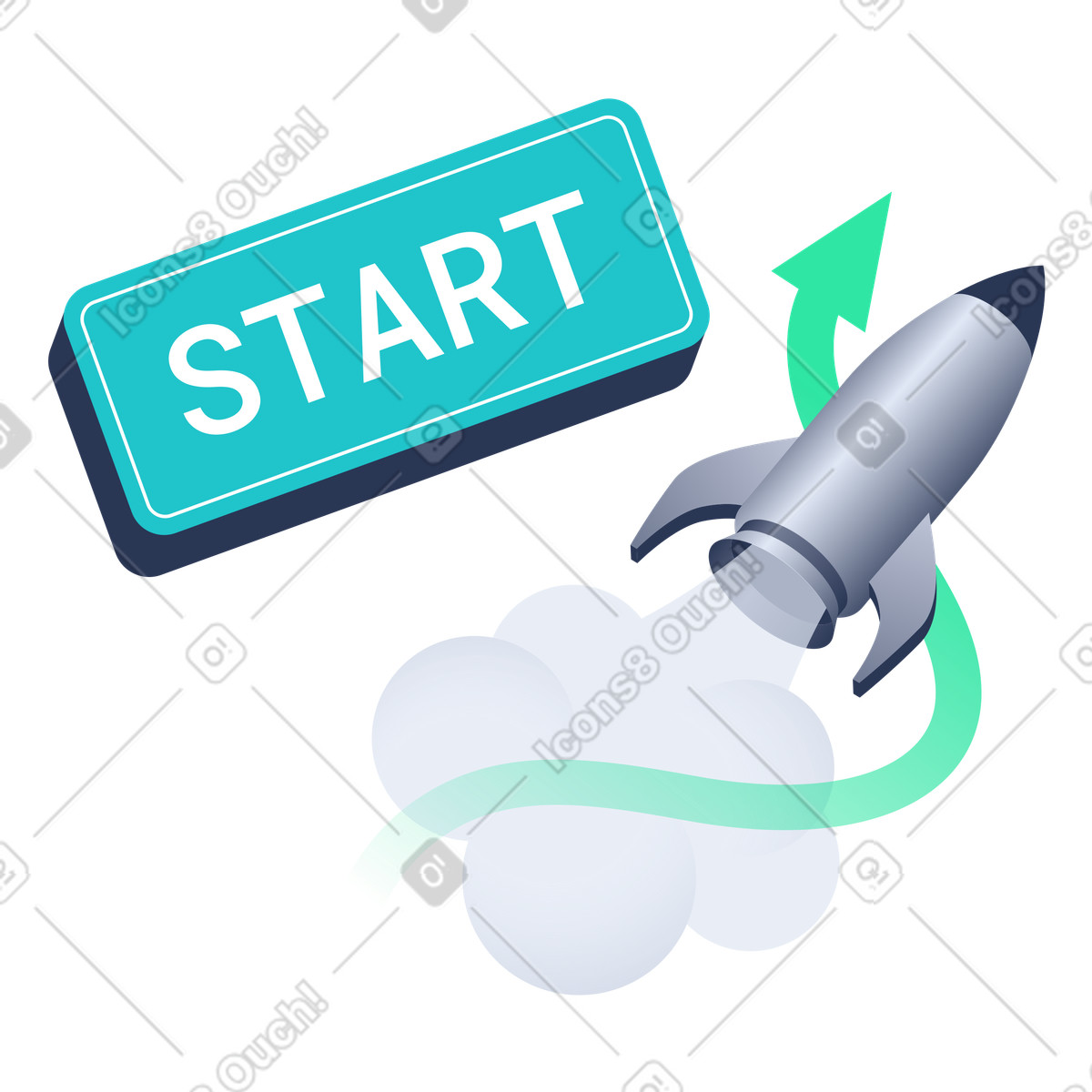 Ilustraci&oacute;n Inicio r&aacute;pido, configuraci&oacute;n instant&aacute;nea, cohete de crecimiento empresarial en estilo Lucent a descargar en PNG y SVG