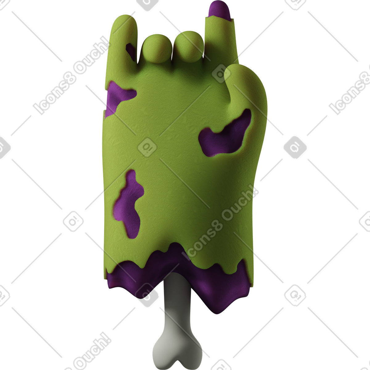 Ilustração de Mão zumbi verde cortada mostrando sinal pedra em no estilo 3D Hands Fun&Wild para baixar em PNG, SVG