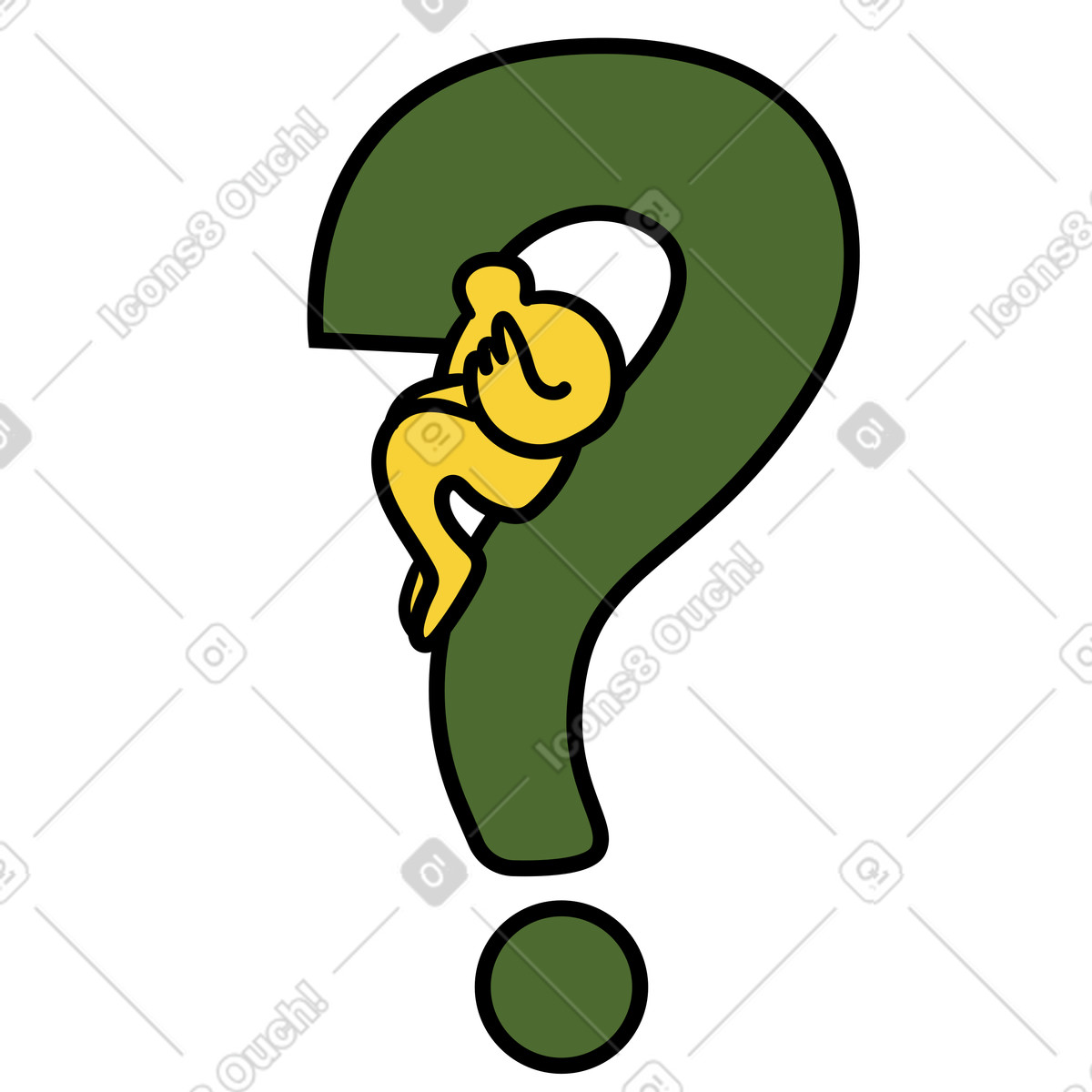 Ilustración Customer confusion, user question, sitting on giant green question mark en estilo Wiggle a descargar en PNG y SVG