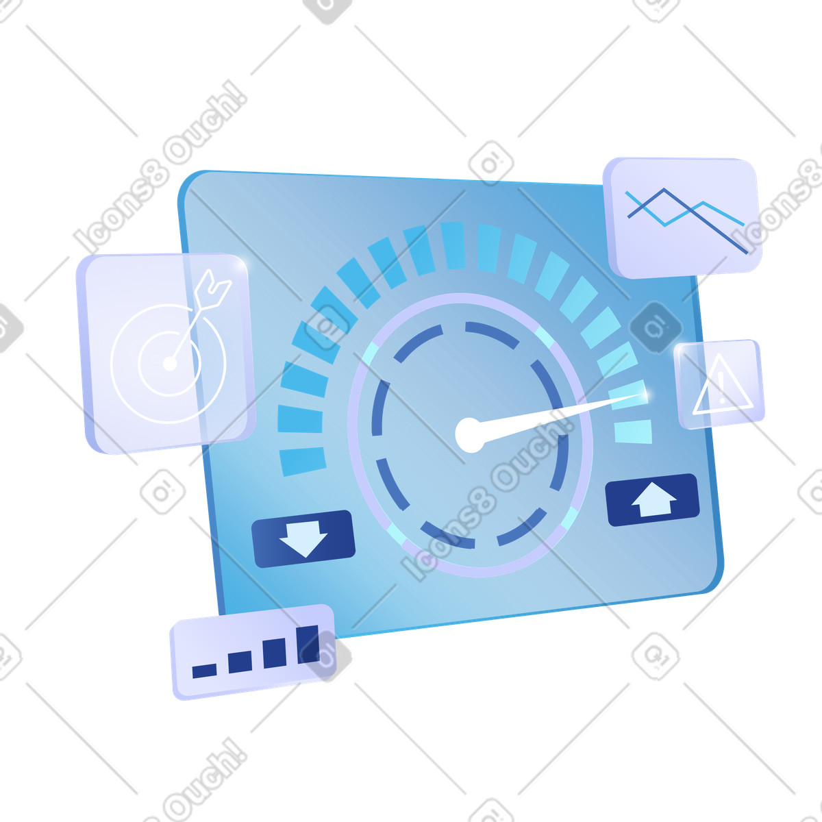 Illustration Analyse des risques et informations commerciales, outils de veille stratégique, tableau bord d'optimisation du système, mesure performances dans le style Quantum à télécharger aux formats PNG, SVG