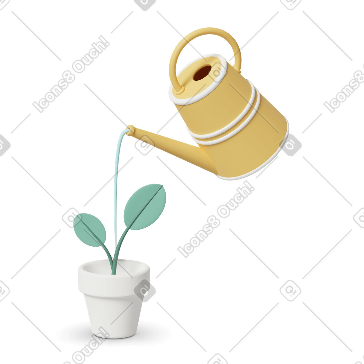 Watering can and plant illustration in 3D Casual life style download in PNG, SVG