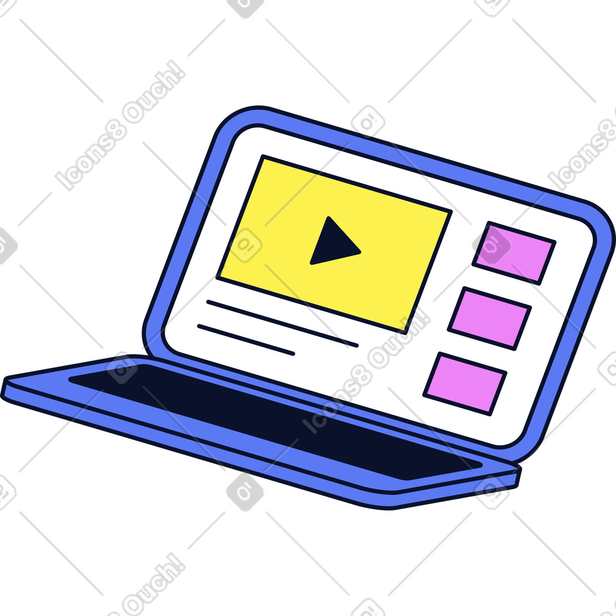Laptop mit video-Illustration im Flexy-Stil als Download in PNG, SVG
