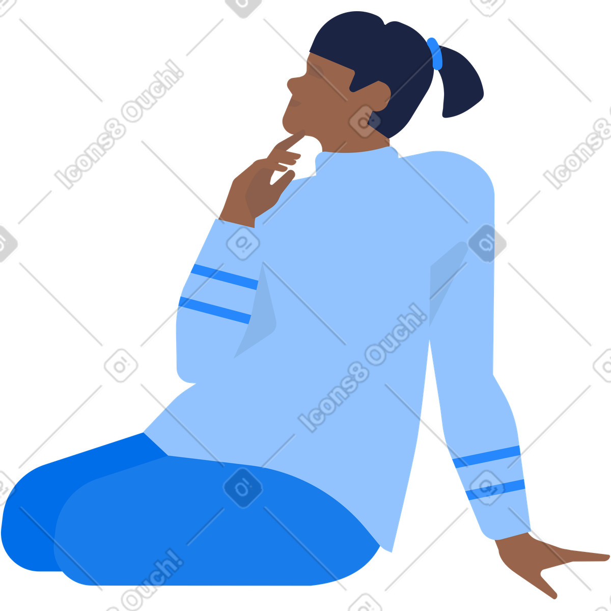 Illustration Femme en pull est assise sur le sol et lève les yeux dans style Urban à télécharger aux formats PNG, SVG