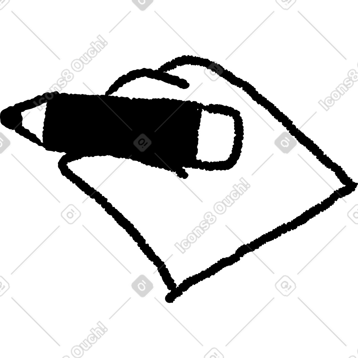 下载 Black Chalk 风格的 Pen held by hand drawing line on blank sheet surface 插画，支持 PNG、SVG 格式