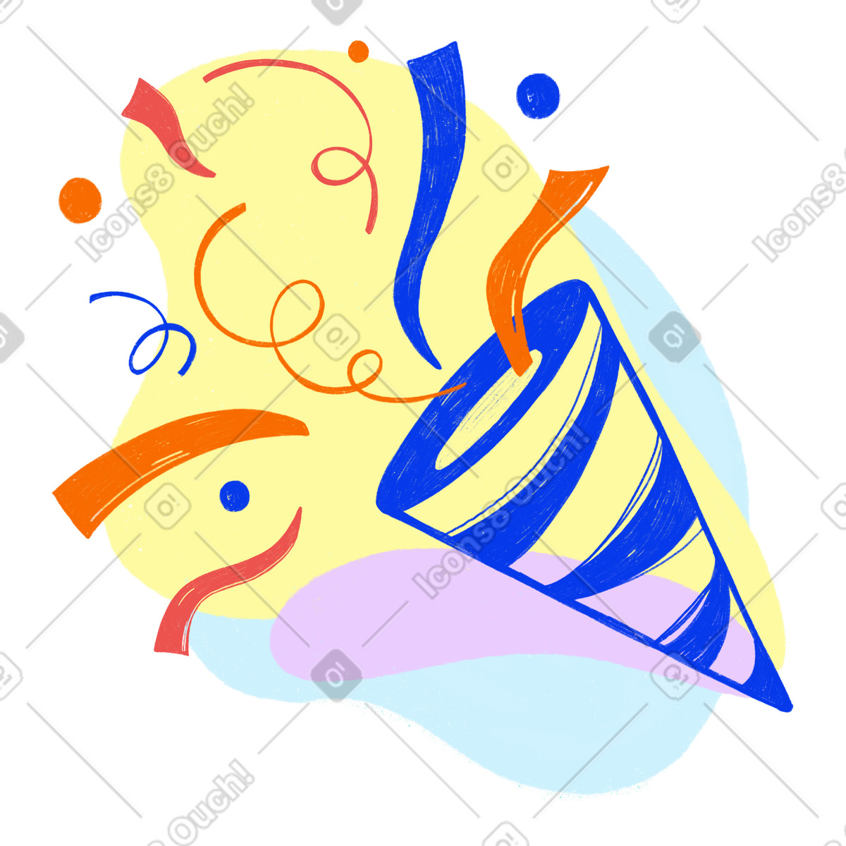Ilustración Popper de fiesta explosivo con confeti en estilo Biro a descargar en PNG y SVG