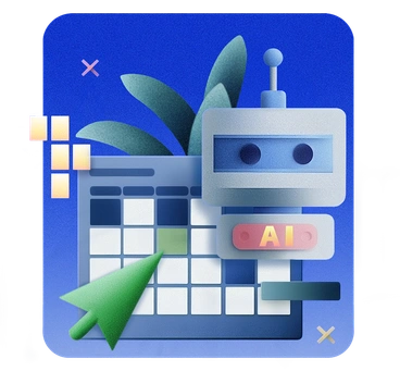 A robot interacting with a calendar - Grainy style illustration