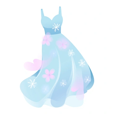 A dress illustrated with a watercolor effect, featuring soft, flowing flower designs.