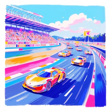A dynamic scene of electric cars racing around a professional track