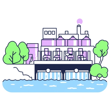 A scenic view of a river water intake structure feeding the treatment plant