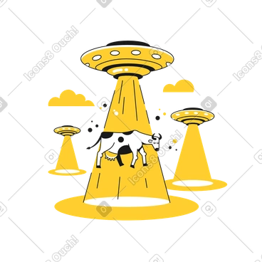 Cow being abducted by ufo animated illustration in GIF, Lottie (JSON), AE
