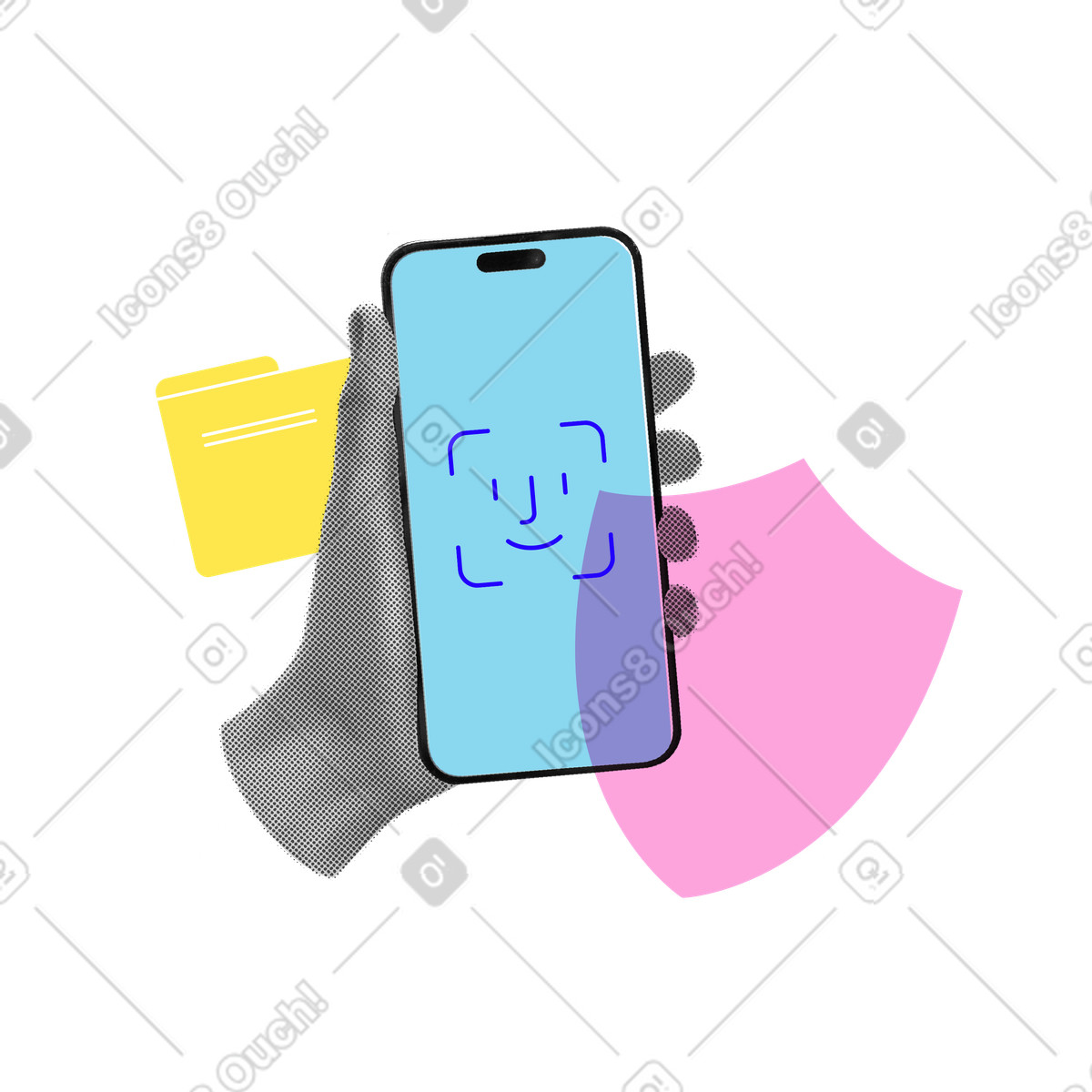 Using Face ID on smartphone to log in illustration in PNG, SVG