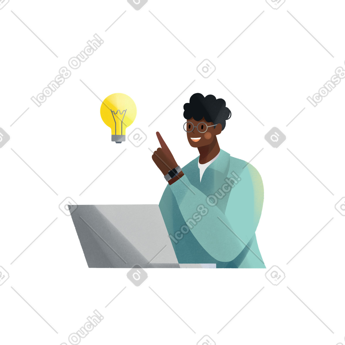 Young man working at laptop illustration vector clipart graphics for creative ideas