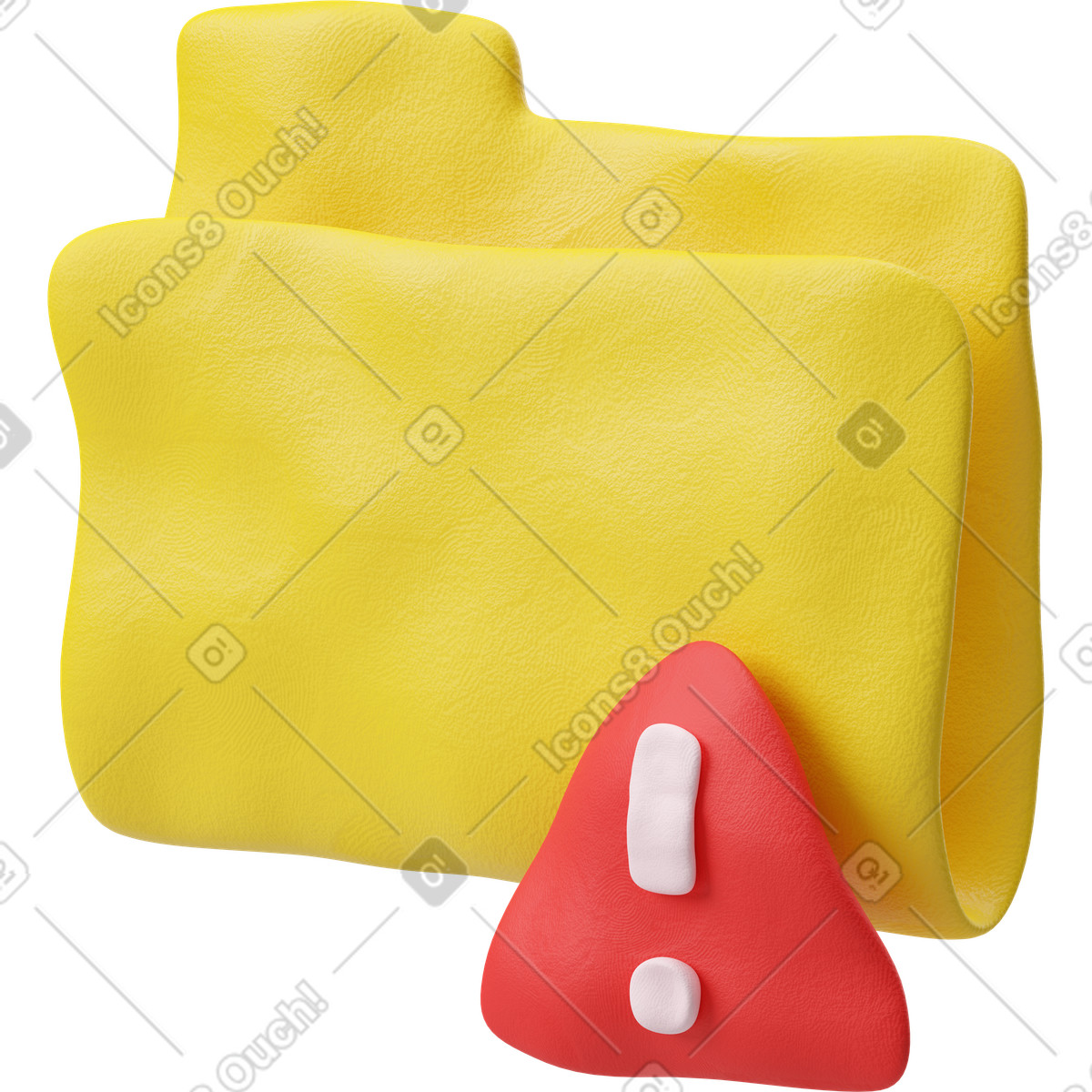 3D Plastilina 스타일의 빨간색 알림 아이콘이 있는 3/4 노란색 폴더 일러스트레이션 PNG, SVG 다운로드