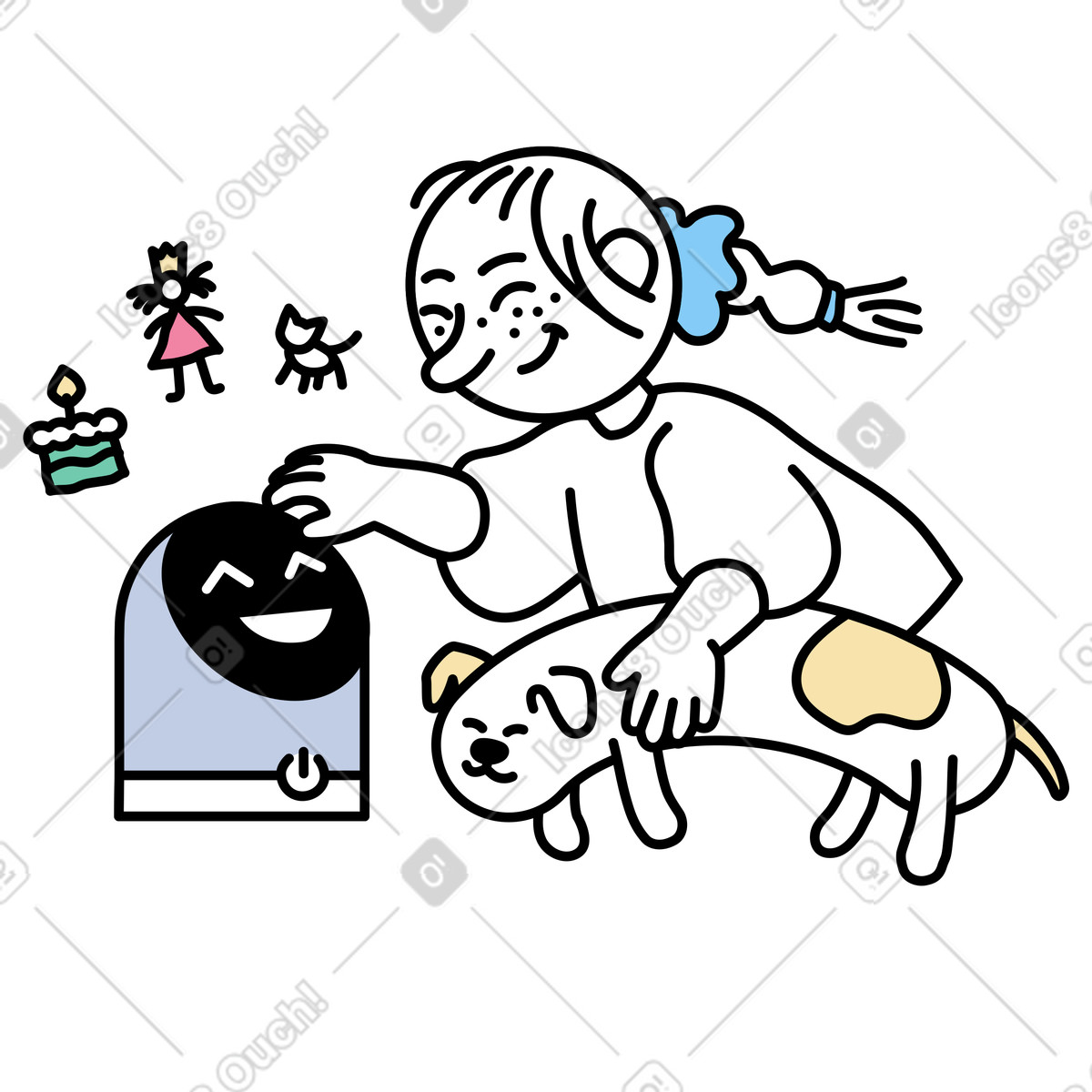 Girl listens to stories from a smart speaker illustration in Notes style download in PNG, SVG