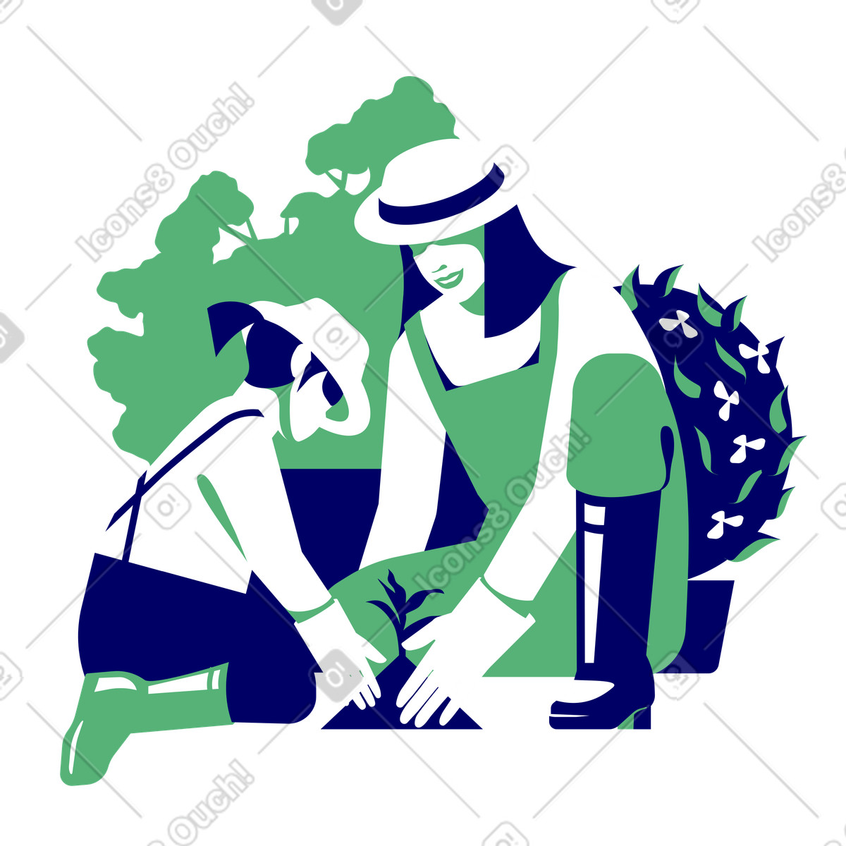 Gardening with a child illustration in Lounge style download in PNG, SVG