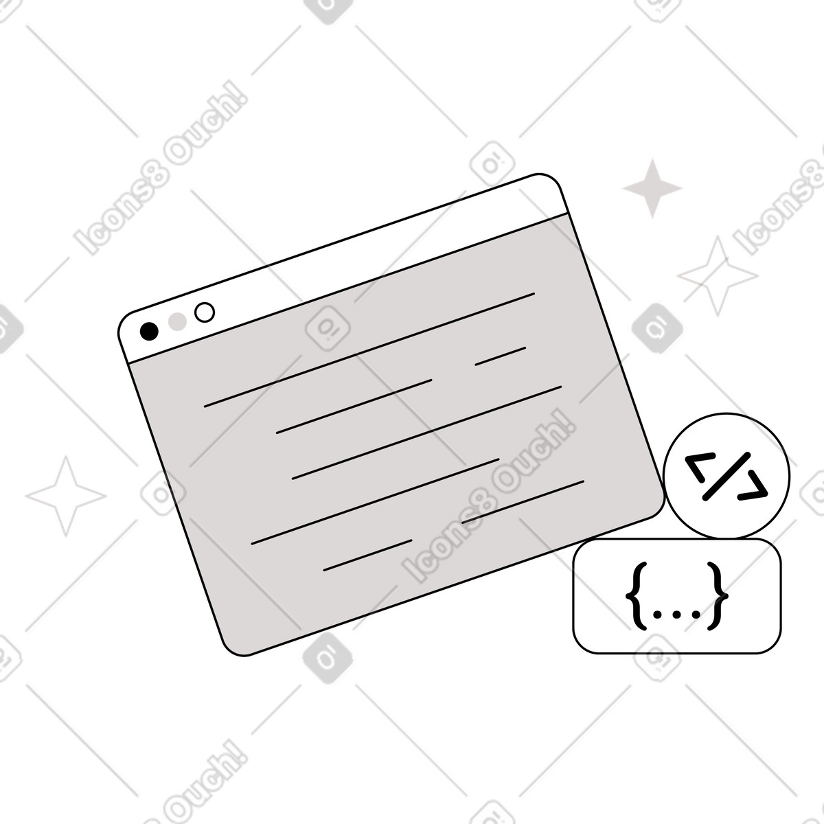 Illustration Fenêtre de navigateur avec icônes code dans le style Shade à télécharger aux formats PNG, SVG
