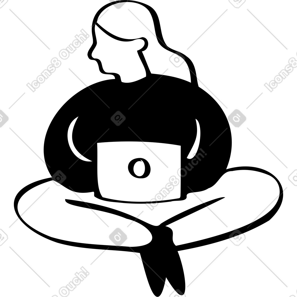 Donna seduta a gambe incrociate con un computer portatile illustrazione in stile Journal scarica in PNG, SVG
