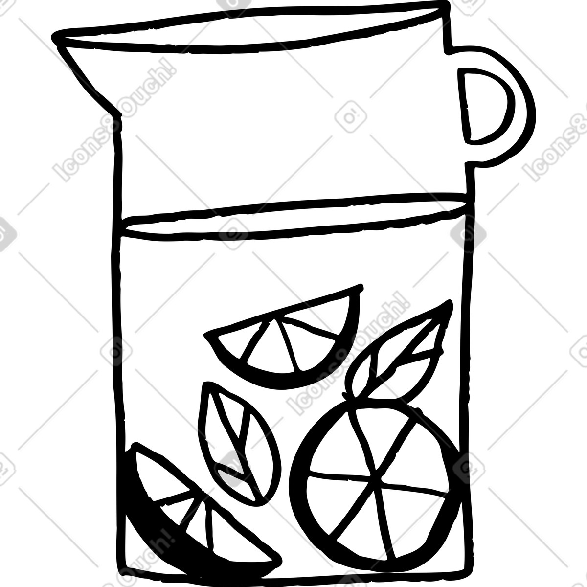 Jug of lemonade with fruits illustration in Marks style download in PNG, SVG