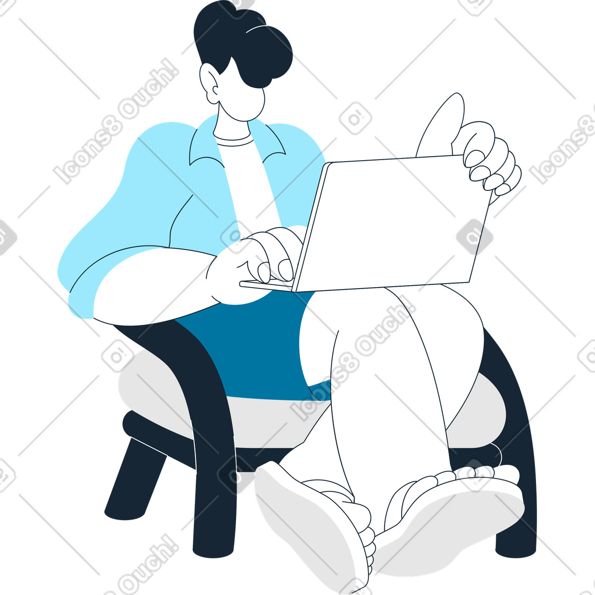 Ilustración Tipo sentado en una silla con computadora portátil estilo Indigo a descargar PNG y SVG