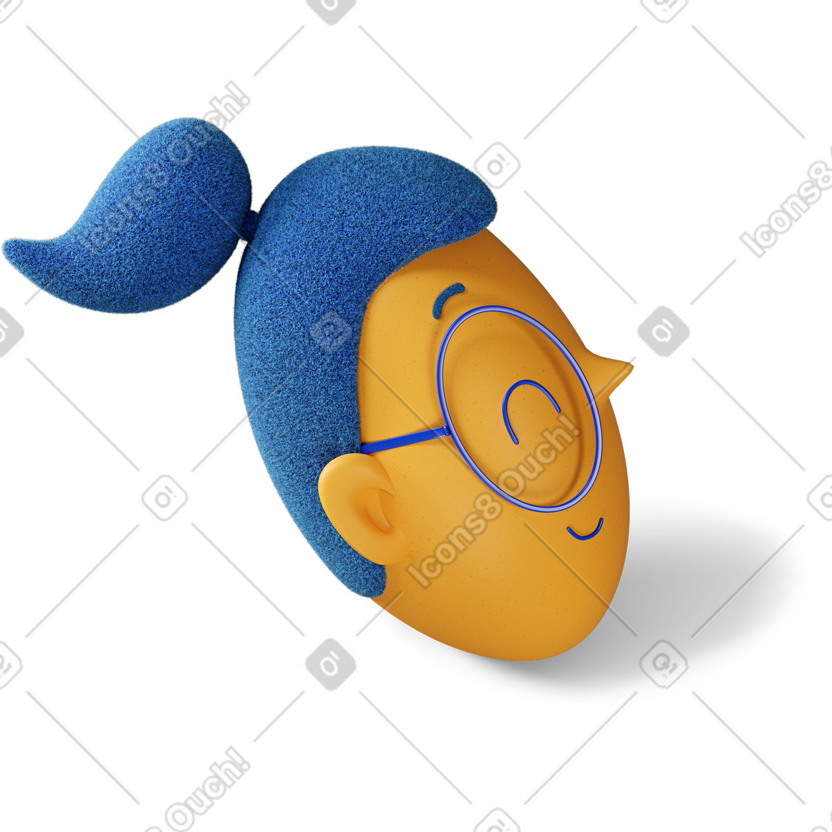 Illustration Vue latérale de la tête d'une fille qui fait un clin d'œil tournée vers droite dans le style 3D Buddy à télécharger aux formats PNG, SVG